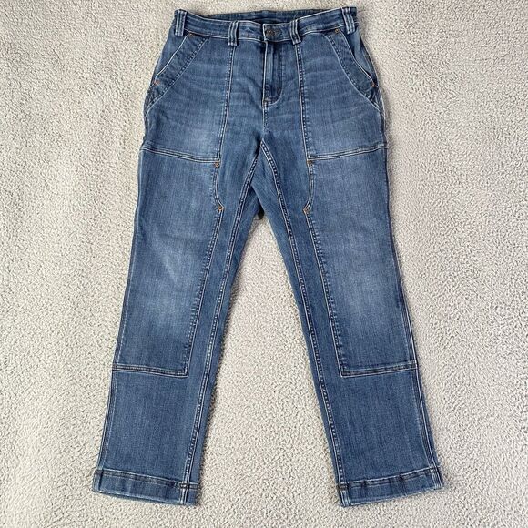 Duluth Trading Jeans Women 12 Short (32x28) Blue Double Knee Flex Slim Leg Work - Picture 1 of 10